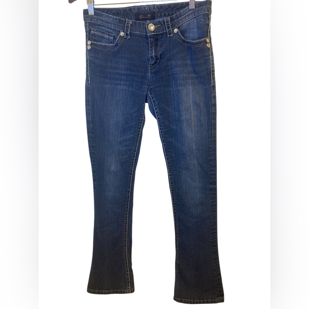 Seven7 Bootcut Jeans Women’s Medium Wash Rhinestone Button Size 8